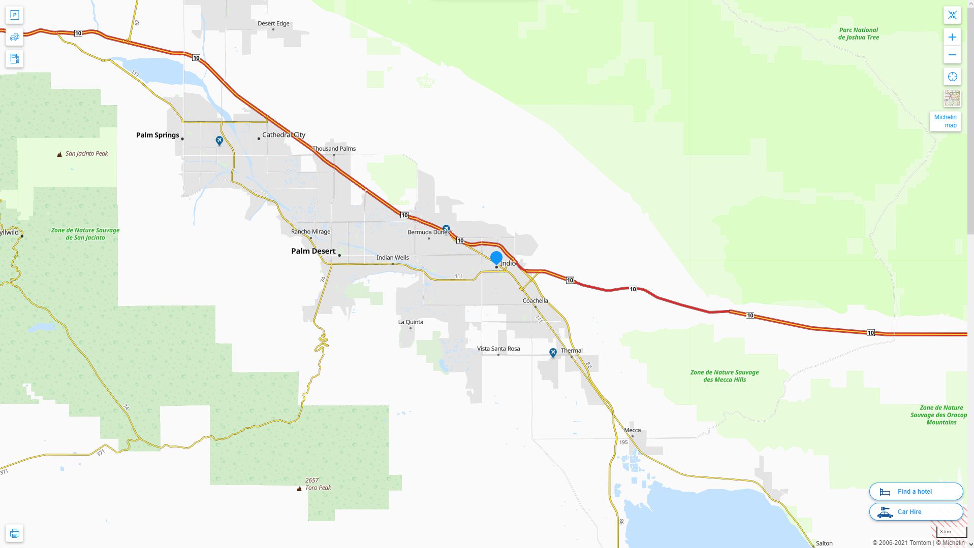 Indio California Highway and Road Map